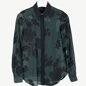 Burberry Black Floral Sheer Button-Up Blouse